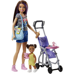 Barbie Skipper Babysitters Inc. Family Brunette Doll and Pram Playset FJB00 - Maqio