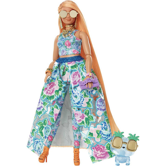 Barbie Extra Fancy Doll Curvy Doll in Floral 2-Piece Gown with Pet Kitten
