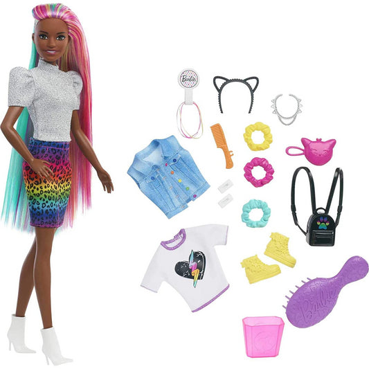 Barbie Leopard Rainbow Hair Doll with Accessories