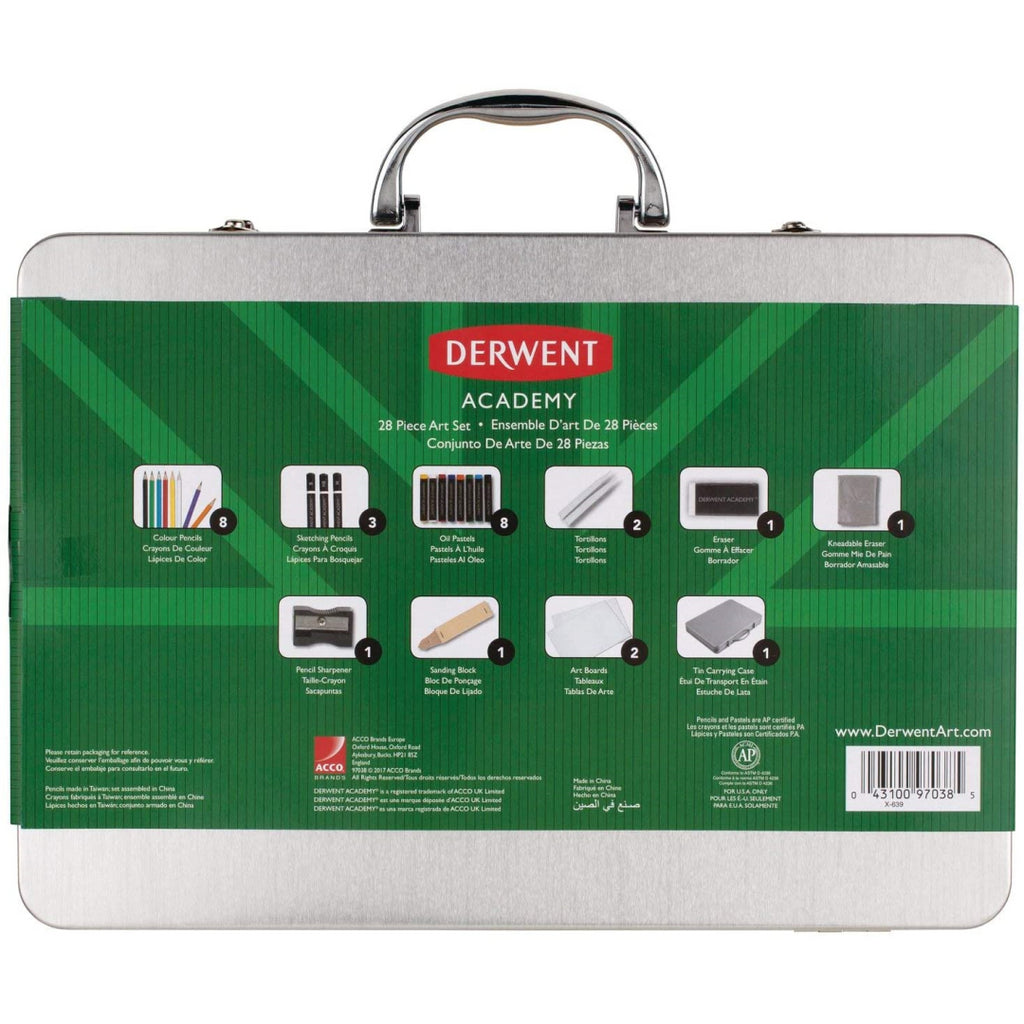 Derwent Academy 28 Piece Drawing Art Kit Set With Case - Maqio