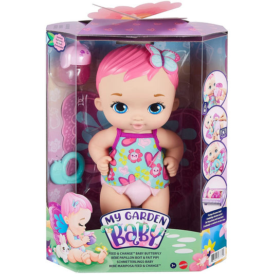 My Garden Baby Feed and Change Baby Butterfly Doll with Light Pink Hair - Maqio