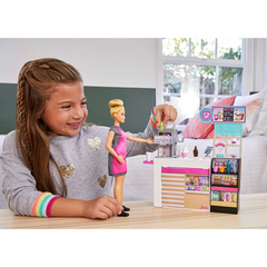 Barbie Coffee Shop Playset with Doll and Play Pieces