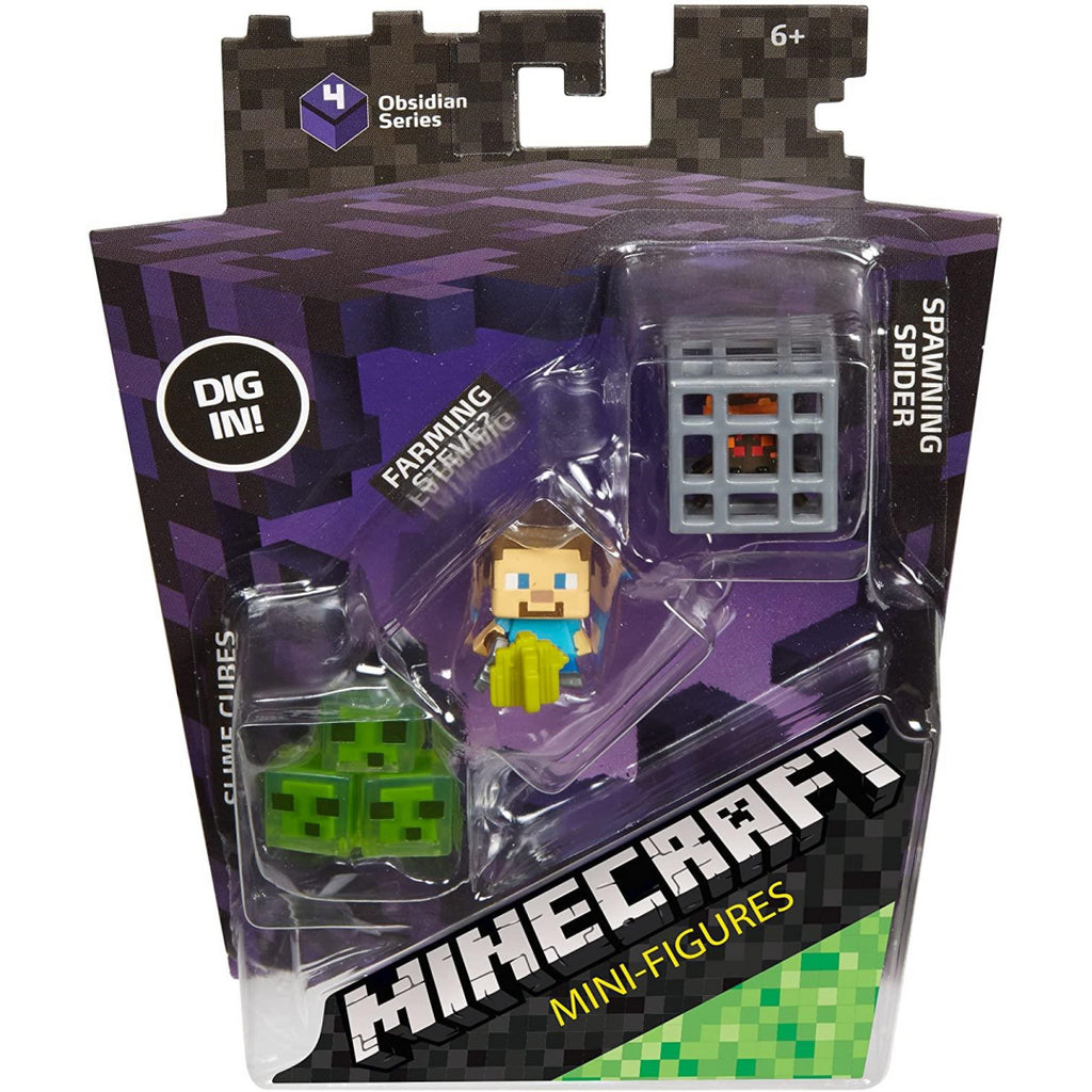 Minecraft Farming Steve, Spawning Spider & Slime Cubes Mini-Figures - Maqio
