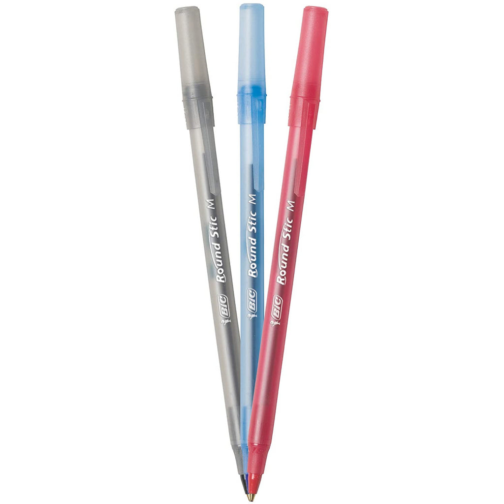 BIC Round Stic Medium 70 Ball Pens inc 35 Black 23 Blue & 12 Red - Maqio