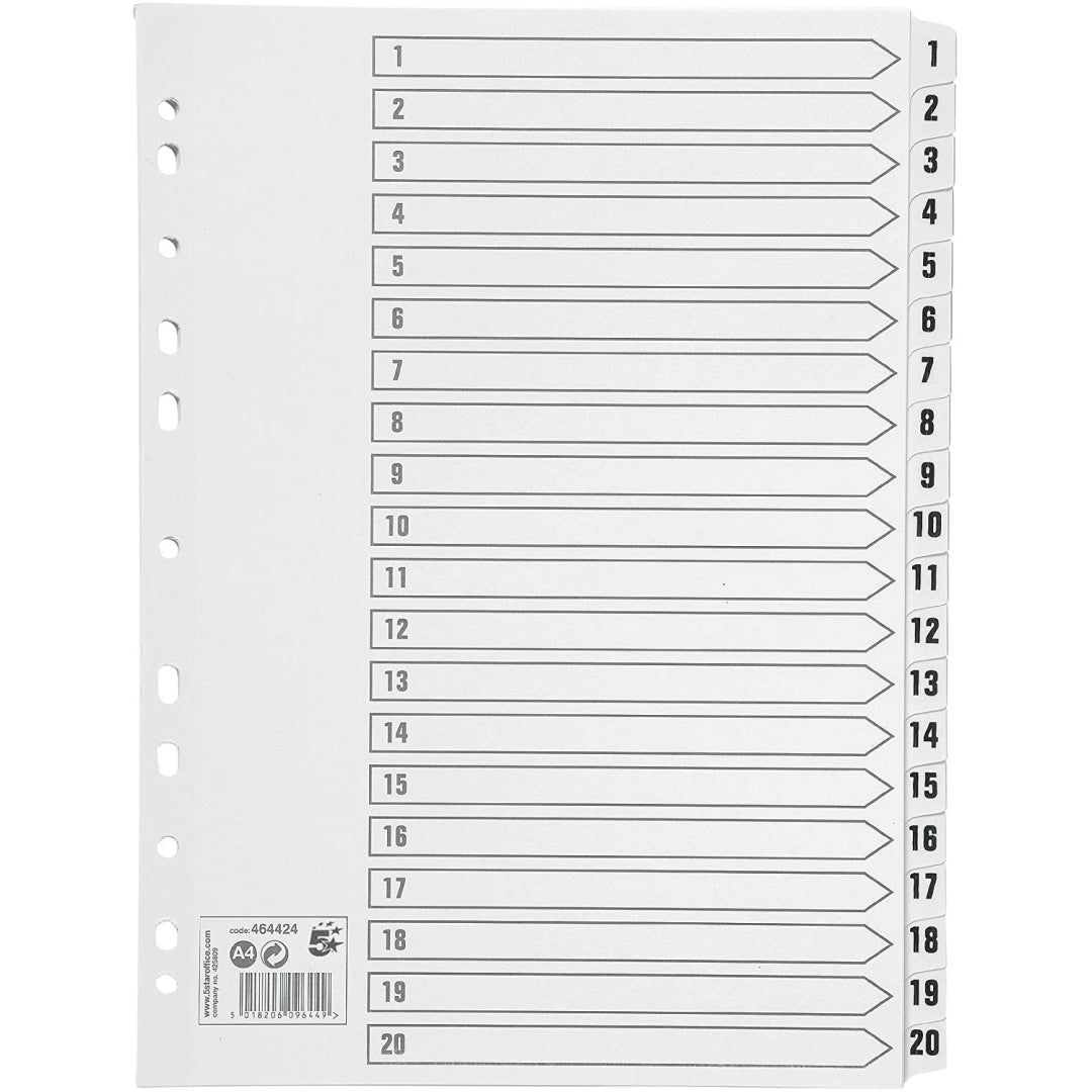 5 Star Premier A4 1-20 Index Card Clear Mylar 464424 - Maqio