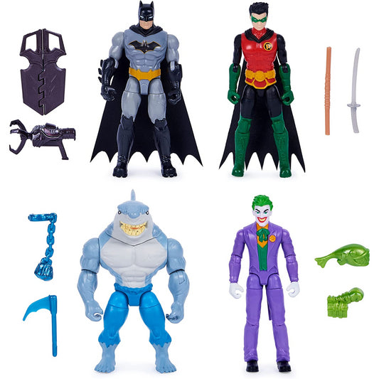 DC Comics 4-inch Action Figures - Batman and Robin vs. The Joker and King Shark