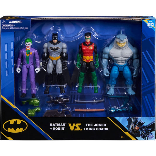 DC Comics 4-inch Action Figures - Batman and Robin vs. The Joker and King Shark