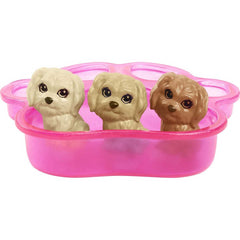 Barbie Doll and Accessories Playset with Brunette Doll Mommy Dog 3 Puppies