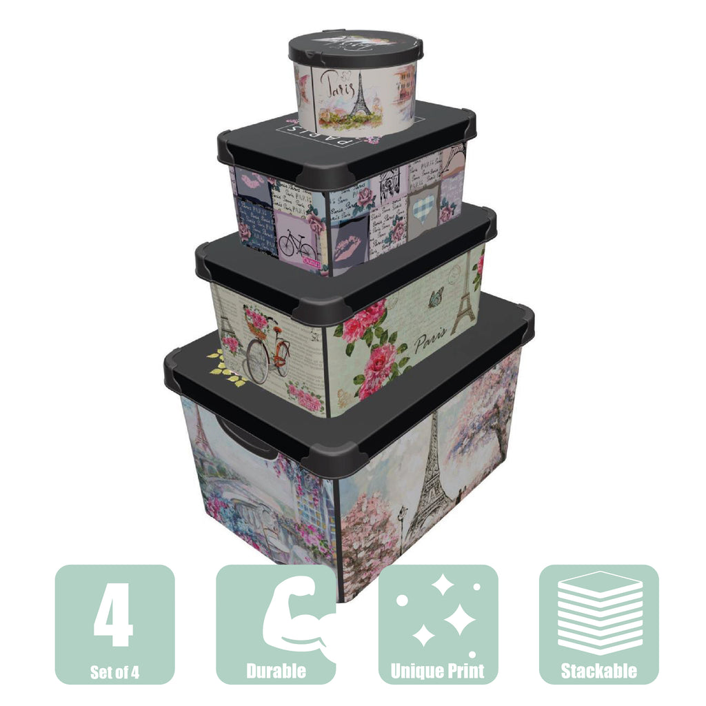 Maqio Plastic Storage Paris  Decorative Boxes - Set of 4 - Maqio