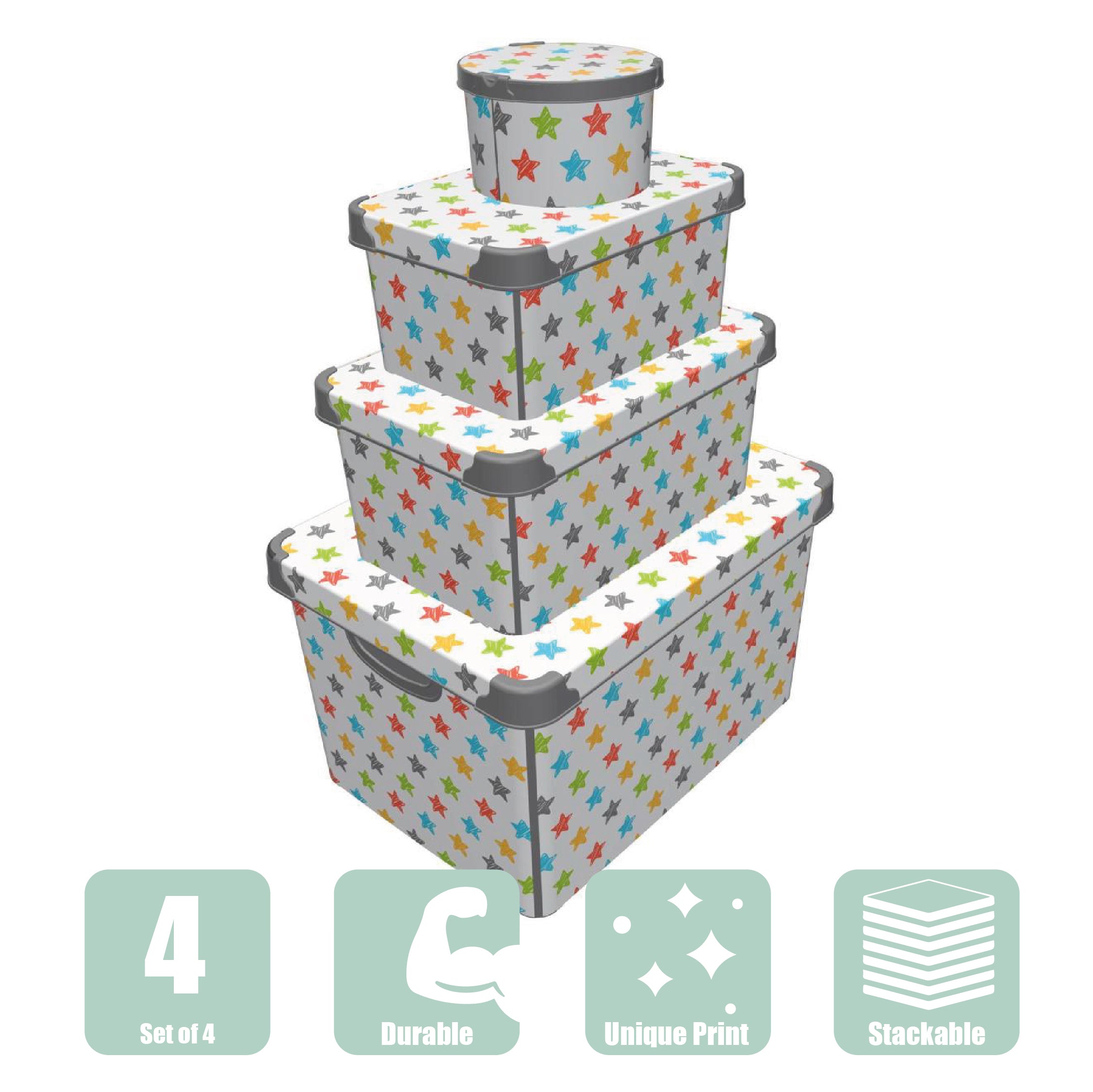 Maqio Plastic Storage Coloured Stars Decorative Boxes - Set of 4 - Maqio