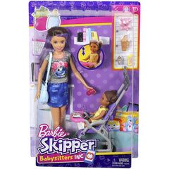 Barbie Skipper Babysitters Inc. Family Brunette Doll and Pram Playset FJB00 - Maqio