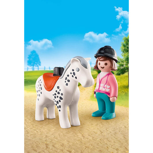 Playmobil 123 2pc Rider with Horse Figure - Maqio