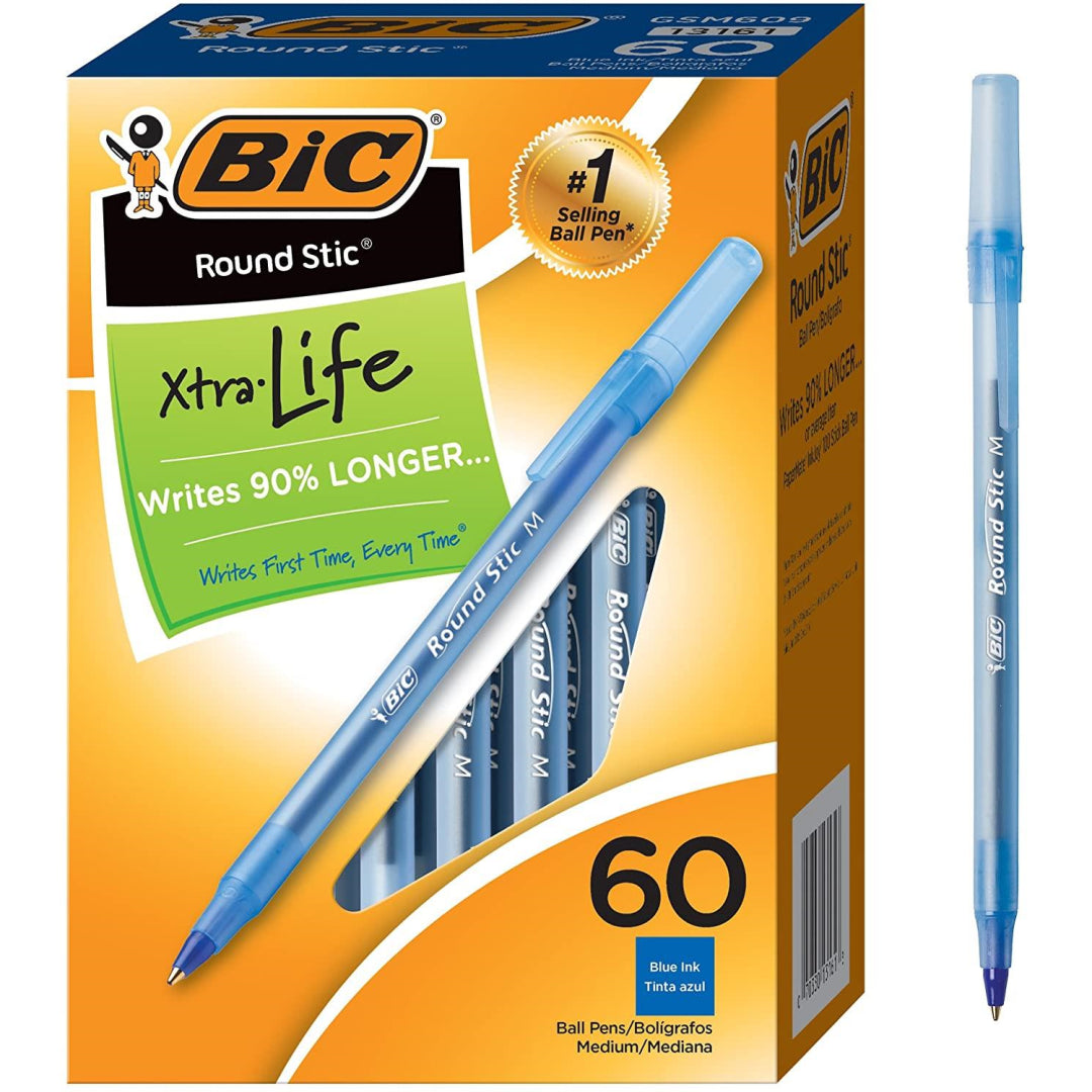 BIC Round Stic 60 Blue Medium Ball Pens - Maqio