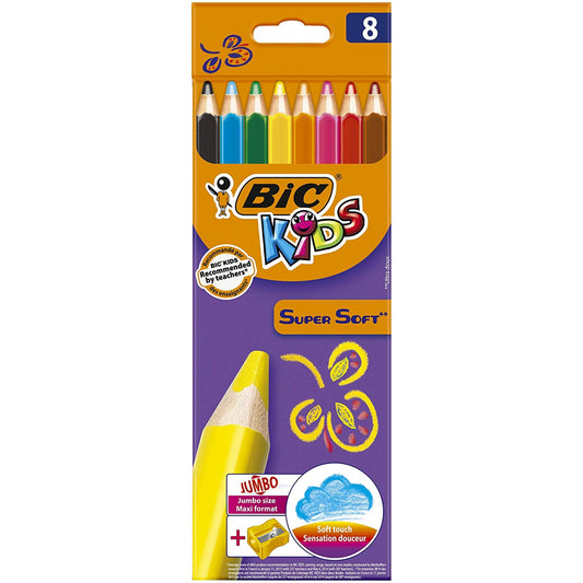 Bic Kids Supersoft Colouring Pencils Pack of 8 Plus Sharpener - Maqio