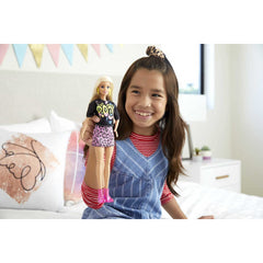 Barbie Fashionista Doll-Rock Tee Shirt and Pink Black Skirt Mattel