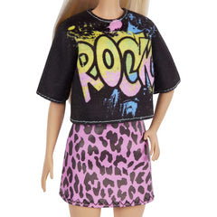 Barbie Fashionista Doll-Rock Tee Shirt and Pink Black Skirt Mattel