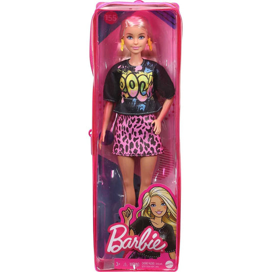 Barbie Fashionista Doll-Rock Tee Shirt and Pink Black Skirt Mattel