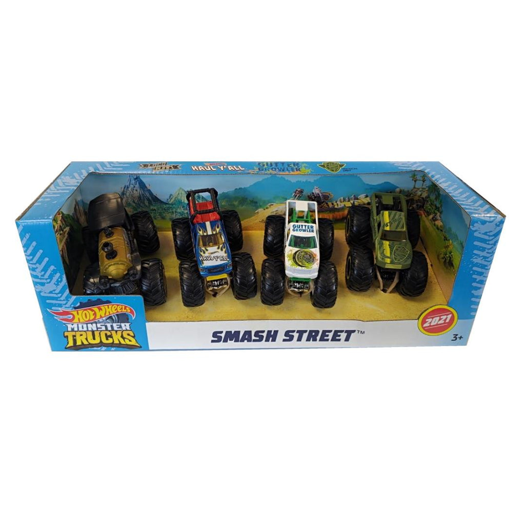 Hot Wheels Smash Street Pack of 4 Monster Trucks - Maqio