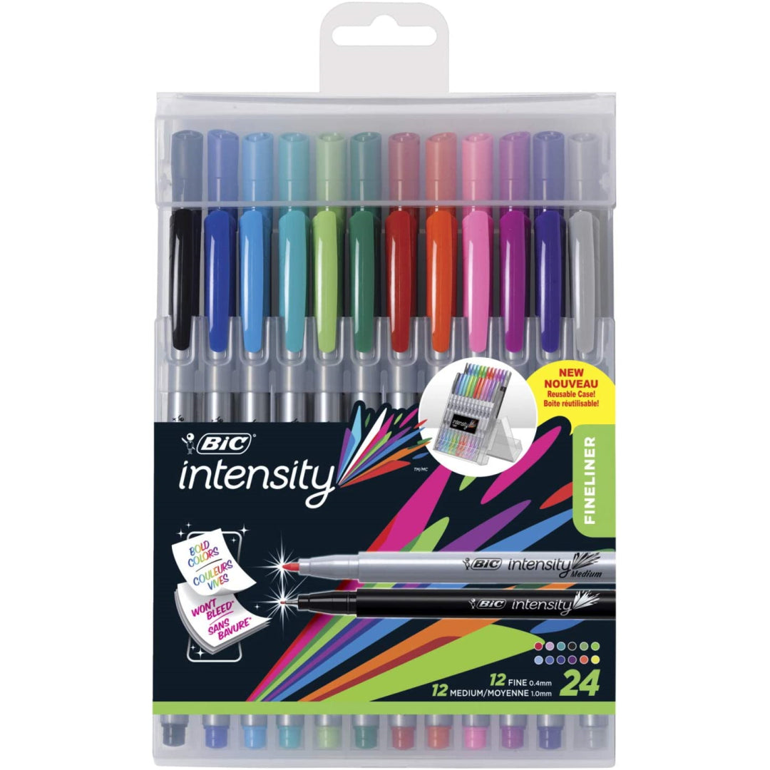 Bic Intensity Medium/Fine Assorted Colour Fineliners 24 Pack - Maqio