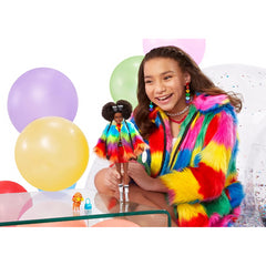 Barbie Extra Doll in Furry Rainbow Coat with Pet Poodle Afro-Puffs with Braids