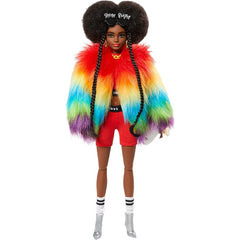 Barbie Extra Doll in Furry Rainbow Coat with Pet Poodle Afro-Puffs with Braids