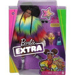 Barbie Extra Doll in Furry Rainbow Coat with Pet Poodle Afro-Puffs with Braids