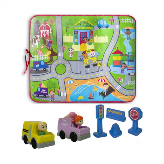 Cocomelon Mega Soft Play Mat Set with 2 Car Vehicles & 4 Traffic Accessories