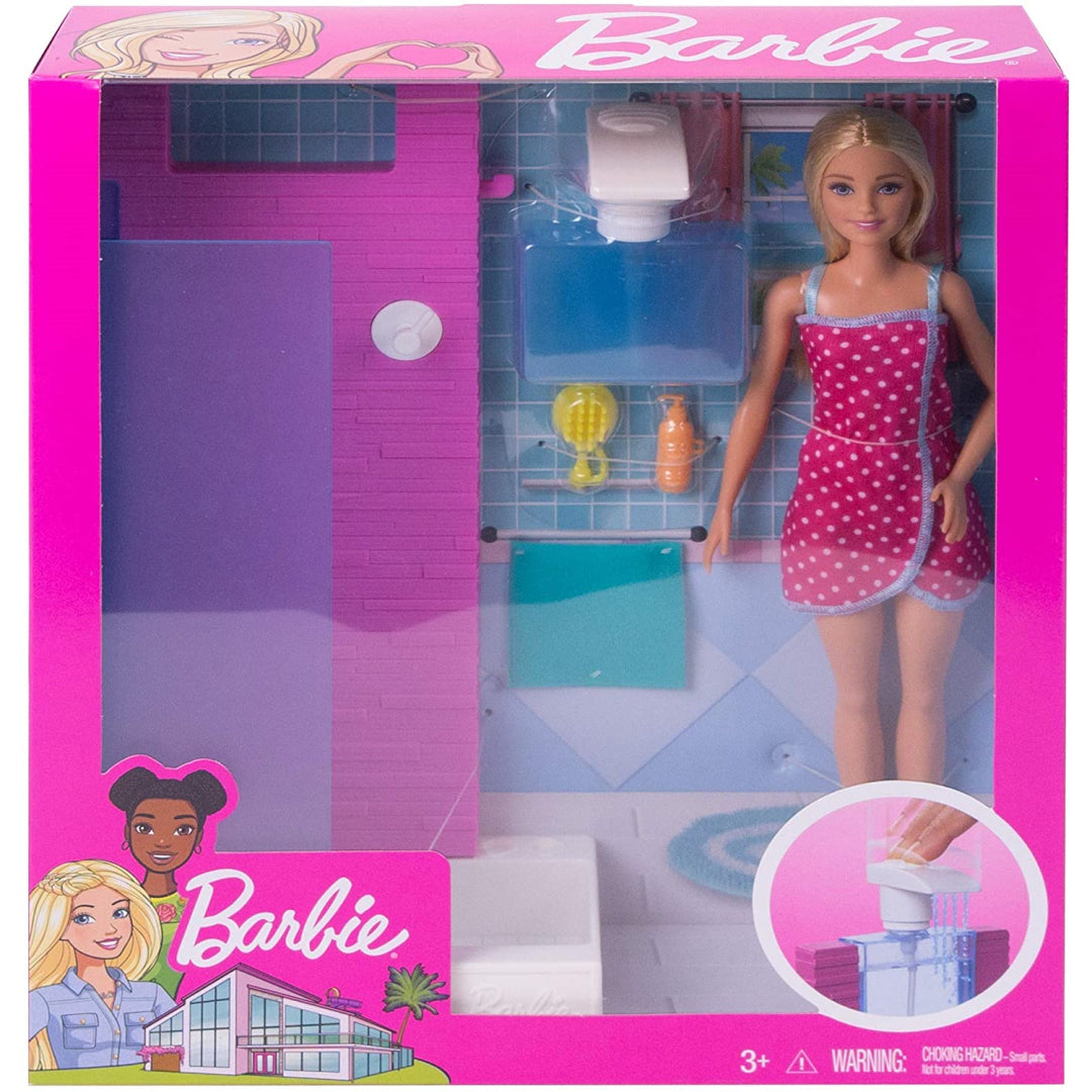 Barbie Doll and Furniture Set - Bathroom with Working Shower FXG51 - Maqio