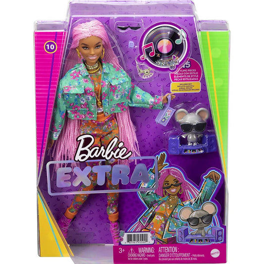 Barbie Extra Doll in Floral-Print Jacket & Jogger Set with DJ Mouse Pet