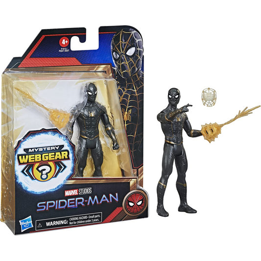 Marvel Spiderman Mystery Web Gear Black & Gold Suit Spider-Man 6in Action Figure