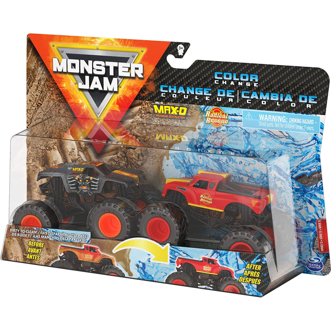Monster Jam Max-D vs Radical Rescue Colour-Changing Monster Trucks - Maqio