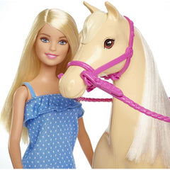 Barbie Doll Blonde Wearing Riding Outfit with Helmet and Light Brown Horse