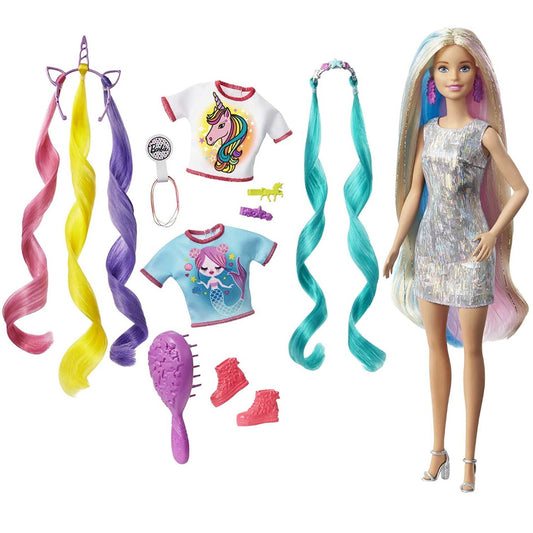 Barbie Fantasy Hair Doll Blonde with 2 Decorated Crowns and Accessories