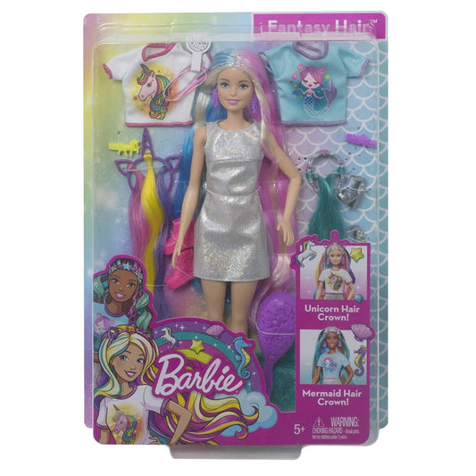 Barbie Fantasy Hair Doll Blonde with 2 Decorated Crowns and Accessories