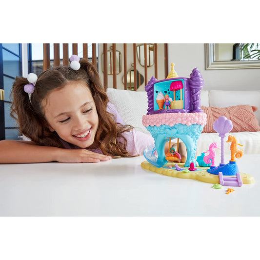 Polly Pocket Rainbow Funland Mermaid Cove Ride Playset Dolls & 5 Accessories