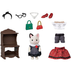 Sylvanian Families Town Girl  Tuxedo Cat Fashion Play Set - Maqio
