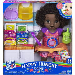 Baby Alive Happy Hungry Baby with Dark Brown Curly Hair E4893 - Maqio