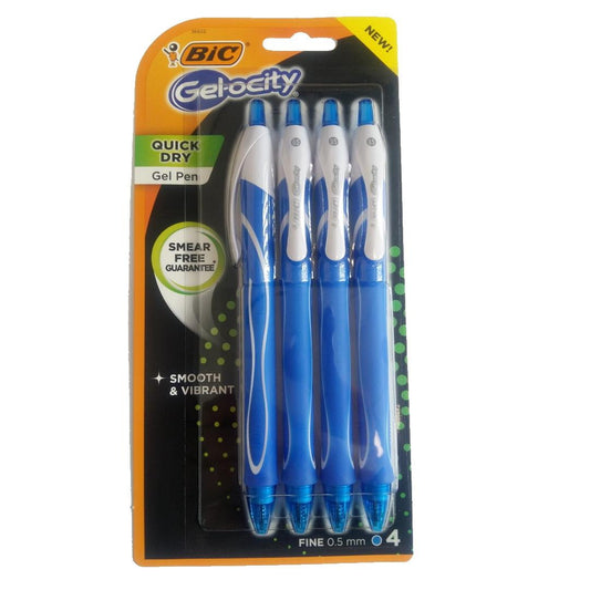 Bic Gel-ocity Quick Dry Fine 0.5mm Blue Gel Pens 4 Pack - Maqio