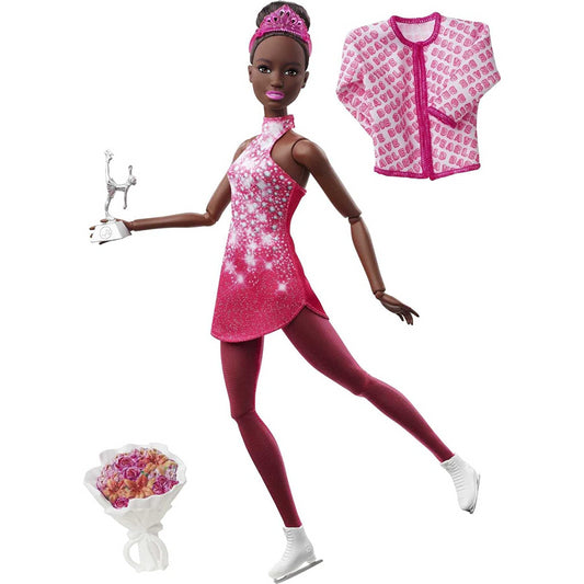 Barbie Winter Sports Ice Skater Brunette Doll 12 Inches with Pink Dress Jacket