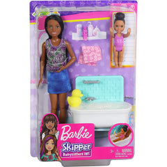 Barbie Babysitters Playset & Bathtub Skipper Toddler Doll with Moving Arms