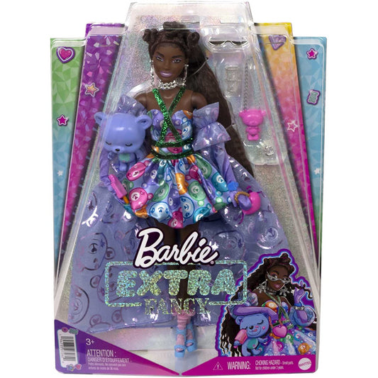 Barbie Extra Fancy Doll in Teddy-Print Gown with Sheer Teddy Bear Pet