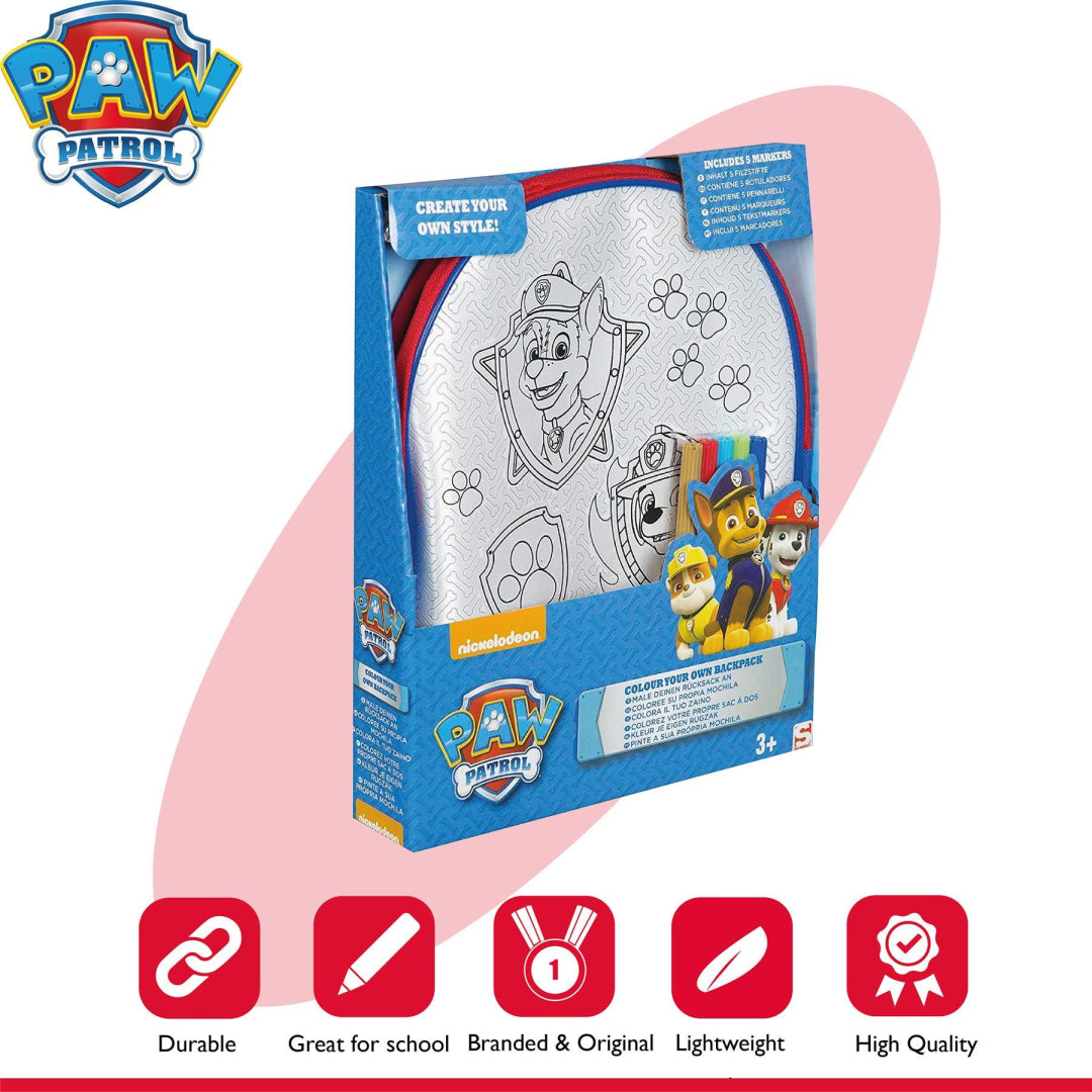 Paw Patrol Colour Your Own Backpack School Kids - Maqio