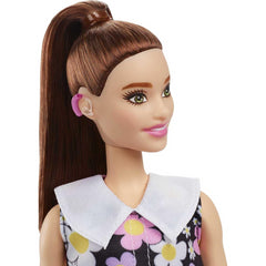 Barbie Fashionistas Doll 187 Brunette Ponytail Shift Dress Boots & Hearing Aids