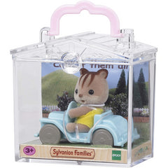 Sylvanian Families Squirrel Doll Figure On Car Baby with Carry Case