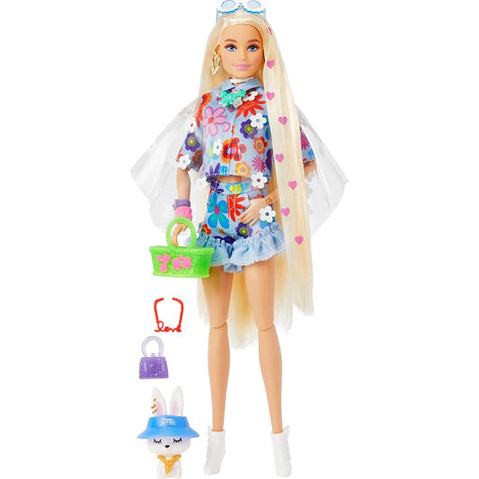 Barbie Extra Doll in Floral 2-Piece Outfit with Pet Bunny