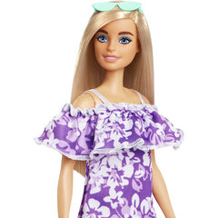 Barbie Loves The Ocean Purple Floral Dress with Ruffle and Blonde Hair