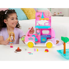 Barbie Camper Chelsea 2 in 1 Playset with Small Doll 2 Pets & 15 Accessories