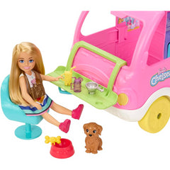 Barbie Camper Chelsea 2 in 1 Playset with Small Doll 2 Pets & 15 Accessories