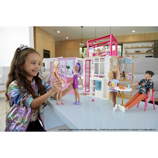 Barbie Dollhouse with Doll 2 Levels & 4 Play Areas