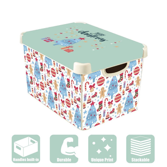 Curver Merry Christmas Gingerbread Men & Christmas Tree IML Print Storage Box with Lid 22L - Maqio